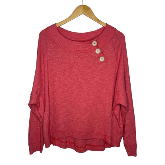 Free People Don't Forget Me button knit top coral large - Picture 2 of 9